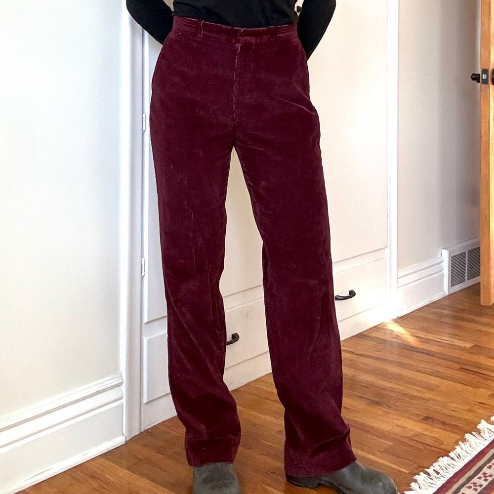 Vintage High-Waist Corduroy Pants in Deep Burgundy